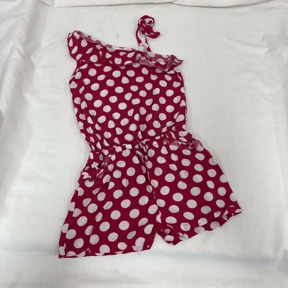 Unik Girls Size 4 Polka Dot Romper Pink White One Shoulder Shorts Summer